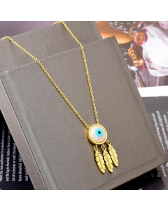 Fashion Eye Tassel Titanium Steel Pendant Necklace Inlay Shell Stainless Steel Necklaces Colorza