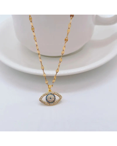 Fashion Inlay Zircon Stainless Steel Necklaces Eye Titanium Steel Pendant Necklace