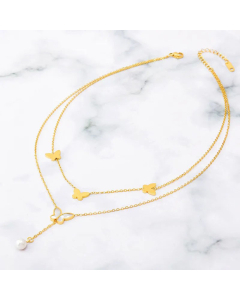 Fashion Inlay Shell Stainless Steel Necklaces Butterfly Titanium Steel Layered Necklaces Colorza