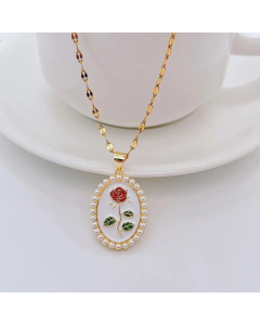 French Style Flower Titanium Steel Pendant Necklace Inlay Artificial Pearls Stainless Steel Necklaces Colorza