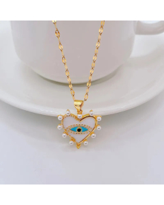 Fashion Heart Shape Eye Titanium Steel Pendant Necklace Plating Artificial Pearls Stainless Steel Necklaces