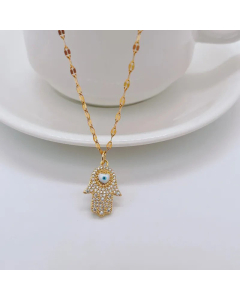 Fashion Palm Eye Titanium Steel Pendant Necklace Inlay Zircon Stainless Steel Necklaces Colorza