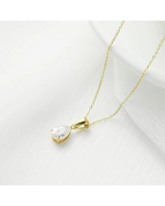 Classic Inlay Zircon Stainless Steel Necklaces Water Droplets Titanium Steel Necklace -Gold Color-White