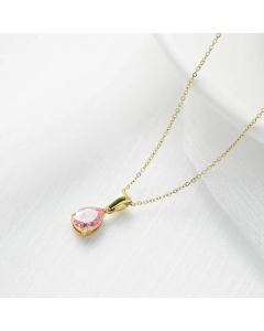 Classic Inlay Zircon Stainless Steel Necklaces Water Droplets Titanium Steel Necklace -Gold Color-Pink