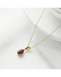 Classic Inlay Zircon Stainless Steel Necklaces Water Droplets Titanium Steel Necklace -Gold Color-Red