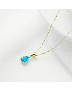 Classic Inlay Zircon Stainless Steel Necklaces Water Droplets Titanium Steel Necklace -Gold Color-Blue