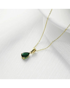 Classic Inlay Zircon Stainless Steel Necklaces Water Droplets Titanium Steel Necklace -Gold Color-Green