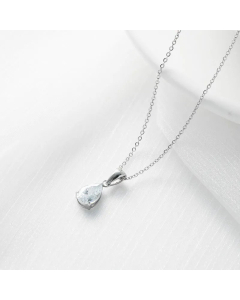 Classic Inlay Zircon Stainless Steel Necklaces Water Droplets Titanium Steel Necklace -Steel Color-White