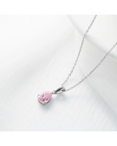Classic Inlay Zircon Stainless Steel Necklaces Water Droplets Titanium Steel Necklace -Steel Color-Pink