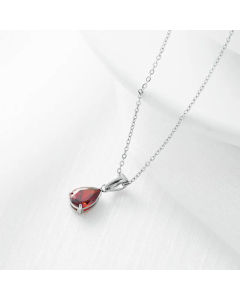 Classic Inlay Zircon Stainless Steel Necklaces Water Droplets Titanium Steel Necklace -Steel Color-Red