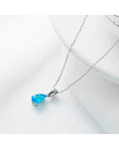 Classic Inlay Zircon Stainless Steel Necklaces Water Droplets Titanium Steel Necklace -Steel Color-Blue
