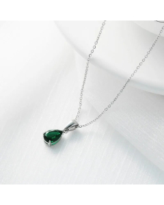 Classic Inlay Zircon Stainless Steel Necklaces Water Droplets Titanium Steel Necklace -Steel Color-Green