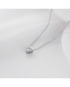 Fashion Inlay Zircon Stainless Steel Necklaces Heart Shape Titanium Steel Necklace Colorza-Steel Color-White