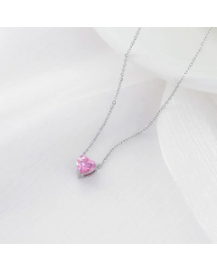 Fashion Inlay Zircon Stainless Steel Necklaces Heart Shape Titanium Steel Necklace Colorza-Steel Color-Pink