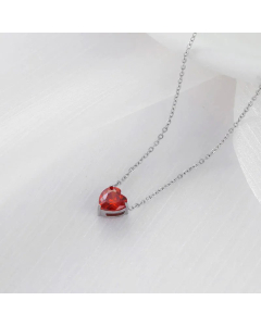 Fashion Inlay Zircon Stainless Steel Necklaces Heart Shape Titanium Steel Necklace Colorza-Steel Color-Red
