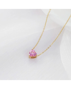 Fashion Inlay Zircon Stainless Steel Necklaces Heart Shape Titanium Steel Necklace Colorza-Gold Color-Pink