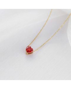 Fashion Inlay Zircon Stainless Steel Necklaces Heart Shape Titanium Steel Necklace Colorza-Gold Color-Red