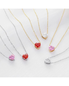Fashion Inlay Zircon Stainless Steel Necklaces Heart Shape Titanium Steel Necklace Colorza