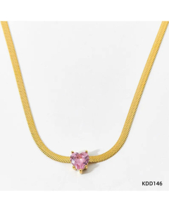 Classic Heart Shape Snake Bone Chain Necklace Plating Inlay Zircon Stainless Steel Necklaces