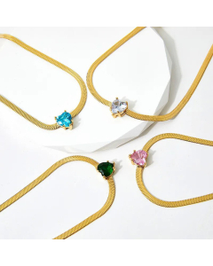 Classic Heart Shape Snake Bone Chain Necklace Plating Inlay Zircon Stainless Steel Necklaces