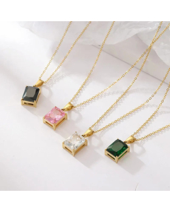 Fashion Square Titanium Steel Necklace Inlay Zircon Stainless Steel Necklaces