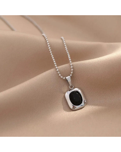Classic Square Titanium Steel Necklace Inlaid Gold Zircon Stainless Steel Necklaces-Steel Color-Black