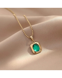 Classic Square Titanium Steel Necklace Inlaid Gold Zircon Stainless Steel Necklaces-Gold Color-Black