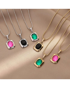 Classic Square Titanium Steel Necklace Inlaid Gold Zircon Stainless Steel Necklaces