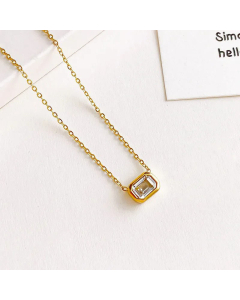 Korean Style Inlay Zircon Stainless Steel Necklaces Square Titanium Steel Necklace Colorza
