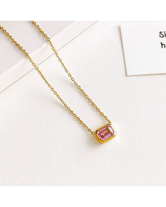 Korean Style Inlay Zircon Stainless Steel Necklaces Square Titanium Steel Necklace Colorza