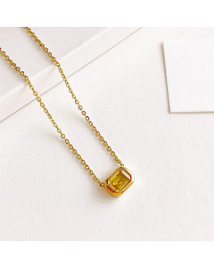 Korean Style Inlay Zircon Stainless Steel Necklaces Square Titanium Steel Necklace Colorza