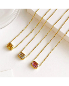 Korean Style Inlay Zircon Stainless Steel Necklaces Square Titanium Steel Necklace Colorza