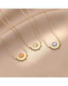 Simple Style Inlaid Gold Turquoise Stainless Steel Necklaces Geometric Titanium Steel Necklace 