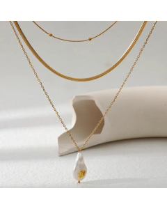 Fashion Baroque Pearl Flower Stainless Steel Plating Layered Necklaces Colorza