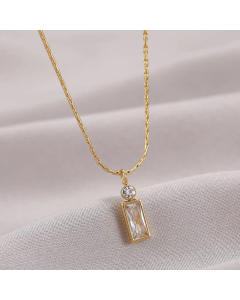 Fashion Inlaid Zircon Stainless Steel Necklaces Rectangle Titanium Steel Necklace