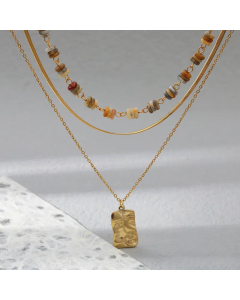 Abstract Human Face Stainless Steel Beaded Layered Necklaces Colorza
