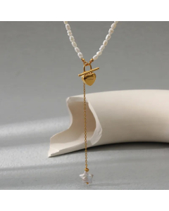 Fashion Heart Shape Stainless Steel Beaded Pearl Pendant Necklace 