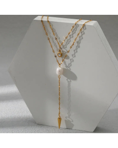 Fashion Pearl Pendent Stainless Steel Plating Zircon Layered Necklaces Colorza