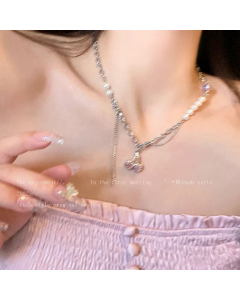 Heart Flower Butterfly Pearl Stainless Steel Zircon Inlaid Necklaces Colorza
