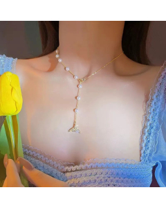 Light Luxury Fish Tail Clavicle Chain Stainless Steel Zircon Inlaid Necklaces Colorza