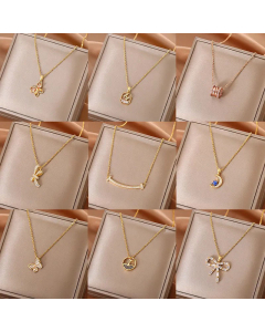 Classic Round Waist Four Leaf Clover Inlaid Zircon Pendant Titanium Steel Necklace