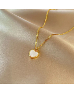 Fashion Pearl Inlay Artificial Gemstones Pendant Necklace Heart Shape Titanium Steel 