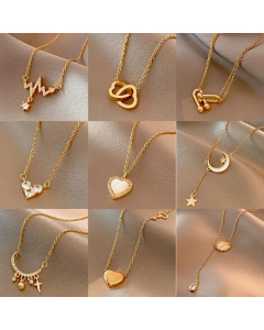 Fashion Pearl Inlay Artificial Gemstones Pendant Necklace Heart Shape Titanium Steel 