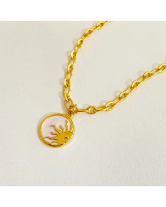 Retro Plating Inlay Shell Zircon Pendant Necklace Enamel Sun Moon Titanium Steel Colorza