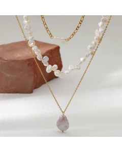 Temperament Irregular Pearl Pendent Stainless Steel Layered Plating Stainless Steel Necklaces 