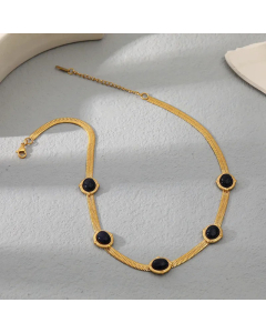 Fashion Inlay Natural Stone Stainless Steel Necklaces Oval Stainless Steel Necklace Colorza