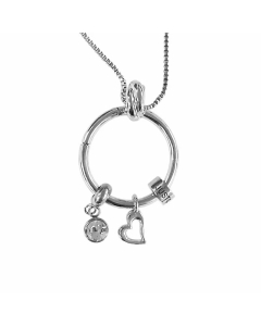 Fashion Lettering Beads Peach Heart Birthstone Stainless Steel Rhinestone Pendant Necklace-Steel Color-01