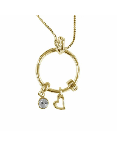 Fashion Lettering Beads Peach Heart Birthstone Stainless Steel Rhinestone Pendant Necklace-Gold Color-01