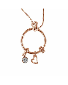 Fashion Lettering Beads Peach Heart Birthstone Stainless Steel Rhinestone Pendant Necklace-Rose Gold Color-01