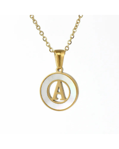 Fashion Round Letter Stainless Steel Pendant Inlay Shell Necklace Colorza
